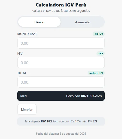 Calculadora de IGV de Perú