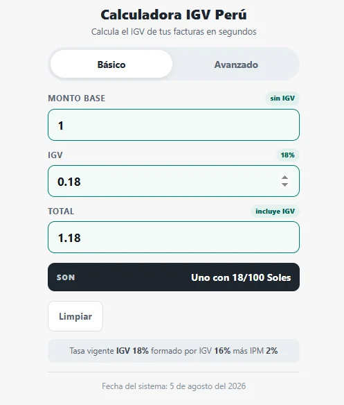 Calculadora de IGV de Perú