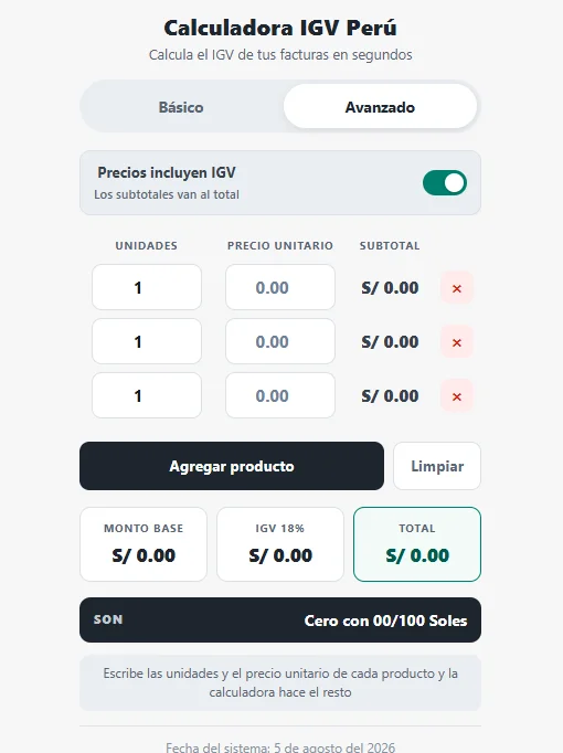 Calculadora de IGV de Perú